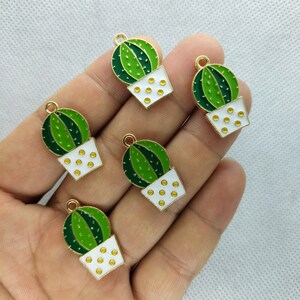 15 * 25mm Ciondolo con ciondoli per piante in vaso da giardino con ciondolo in smalto di cactus in vaso per orecchini fai-da-te Collana con catena chiave Accessori per la creazione di gioielli Materiale