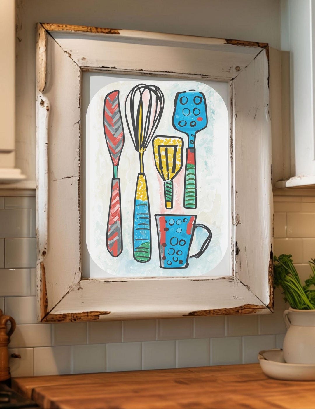 Colorful Abstract Kitchen Utensils Wall Art - Bright Modern Printable ...