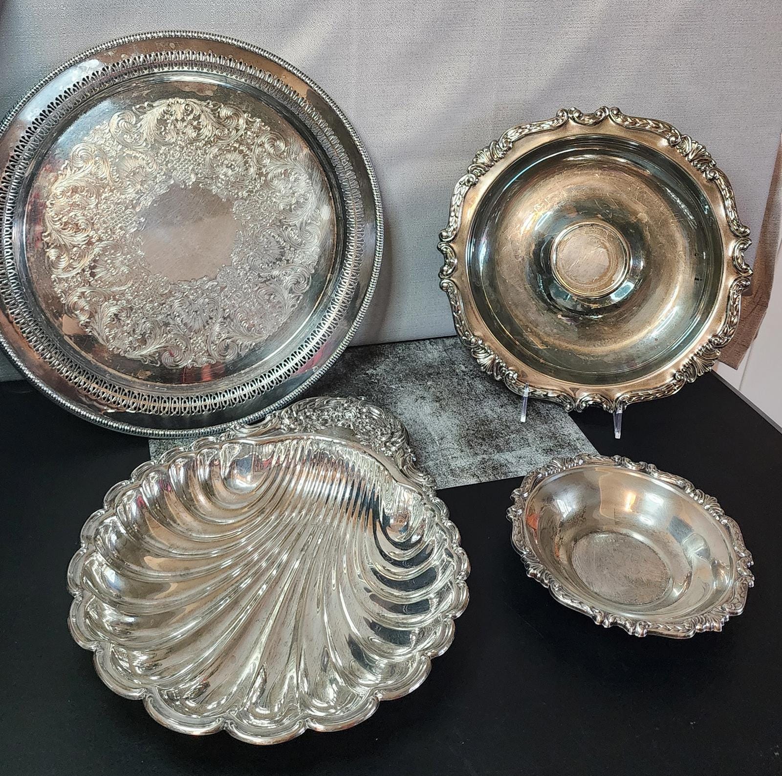 Vintage Silver-Plated Serving Dish Set - 4 Elegant Pieces 15 inches to 8 inches