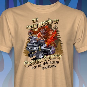 Carolina Squatch Squatted Truck in the woods with Crazy Bigfoot Sasquatch Driver T-Shirt RM0308