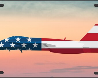 May include: A red, white, and blue jet plane with the American flag painted on it. The plane is flying in a cloudy sky.
