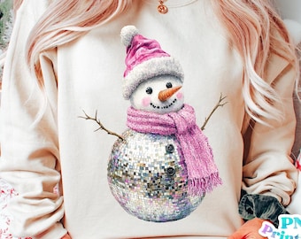 Christmas Snowman png - Disco Ball Snowman In Pink Sublimation - Print File for Sublimation or Print