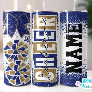 Cheer Glitter 20 oz Skinny Tumbler PNG Design - Cheerleader Sublimationsbecher Wrap Blau und Altgold - png Datei - Gerade und konisch