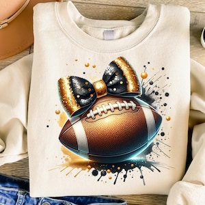 Football with Bow png - Black and Gold Football png - Print File - Sublimation Design - Sports png - Digital Download