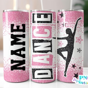 Dance Glitter 20 oz Skinny Tumbler png Design - Dance Sublimation Tumbler Wrap Lt Pink and Black - png File
