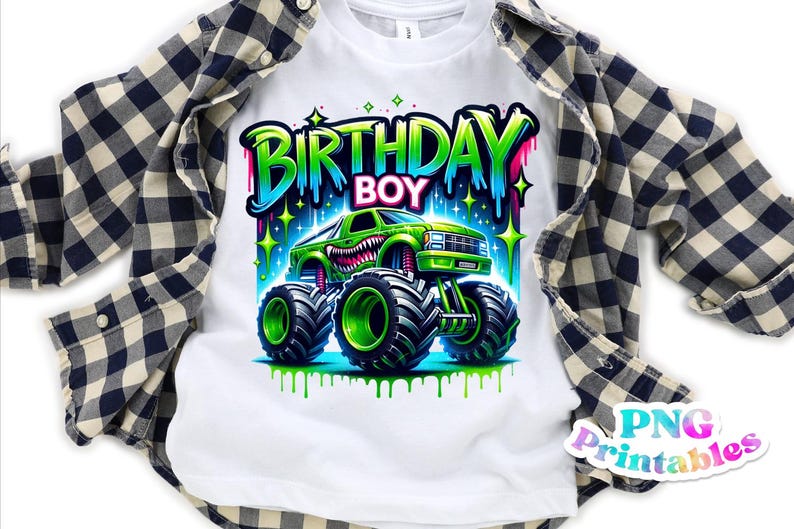 Cumpleaños de niño png - Cumpleaños de camión png - Archivo de impresión - Diseño de sublimación - Camiseta de cumpleaños de niño png - Descarga digital imagen 4