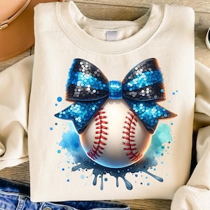 Baseball With Bow png - Baseball Shirt png - Coquette Bow Blue and Black - Print File - Sublimation Design - Sports png - Digital Download
