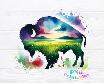 Bison png - Buffalo png - Print File - Sublimation Design - Watercolor Animal png - Digital Download