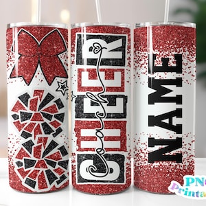 Cheer Coach Glitter 20 oz Skinny Tumbler png Design - Cheerleader Coach Sublimation Tumbler Wrap Red and Black - png File - Straight