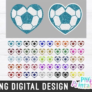 グリッターサッカーボールハートpngバンドル - サッカーpng - 印刷ファイル - グリッター昇華デザイン - スポーツpng - デジタルダウンロード