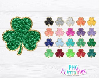 Chenille Shamrocks png - 20 Farben - png Print Datei für Sublimation oder Druck - Glitter png - Download