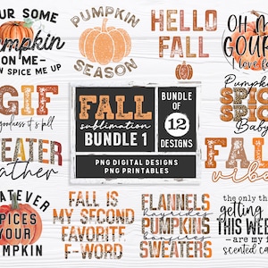 Fall Sublimation png Bundle - Fall png - Print File - Fall Sublimation Design - Autumn png - Digital Download