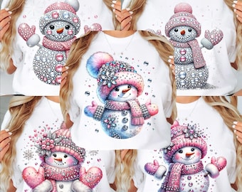Snowman png - Pink Snowman With Rhinestones and Glitter - Sublimation - Print File for Sublimation or Print - Bundle of 5