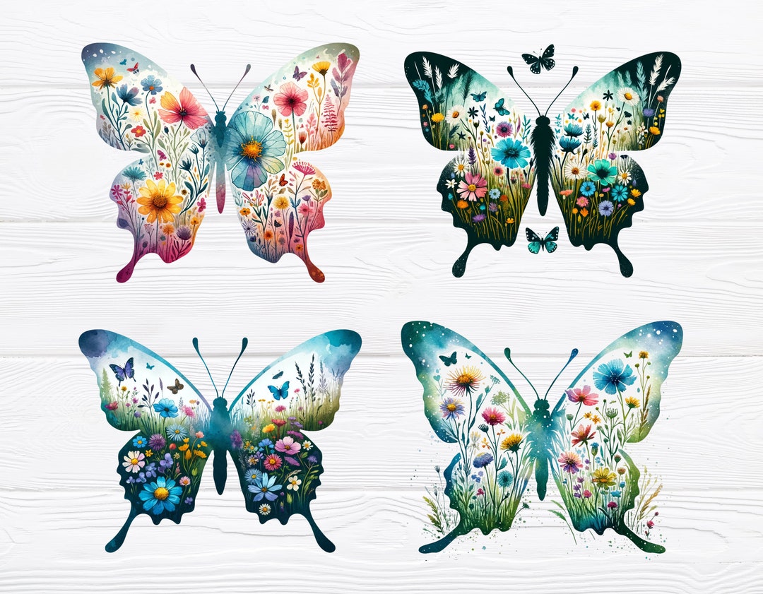 Butterfly Watercolor Scene Png Bundle - Butterfly Png - Print File ...