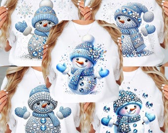 Snowman png - Blue Snowman With Rhinestones and Glitter - Sublimation - Print File for Sublimation or Print - Bundle of 5