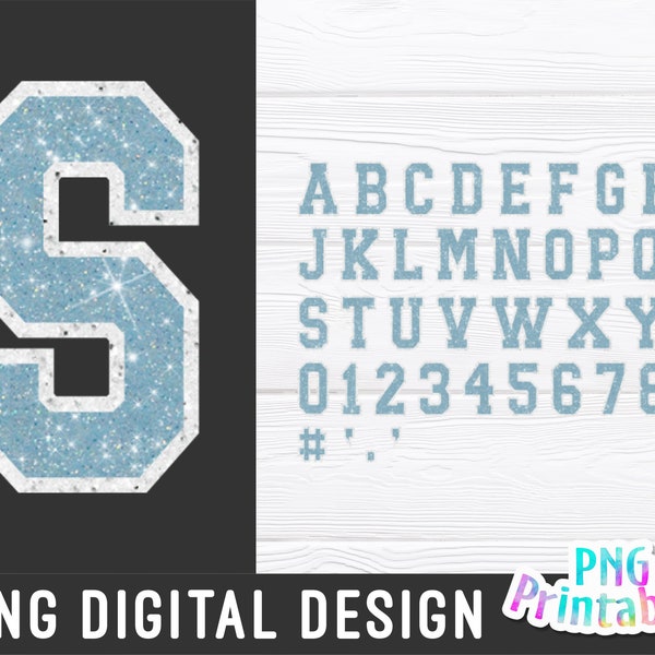 Glitter Sport Alphabet png - Light Blue and White Alphabet - png Print File For Sublimation Or Print - Download