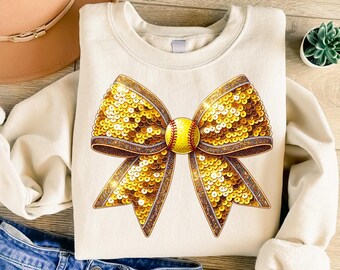 Softball Bow png - Sequin Softball png - Print File - Glitter Sublimation Design - Sports png - Digital Download