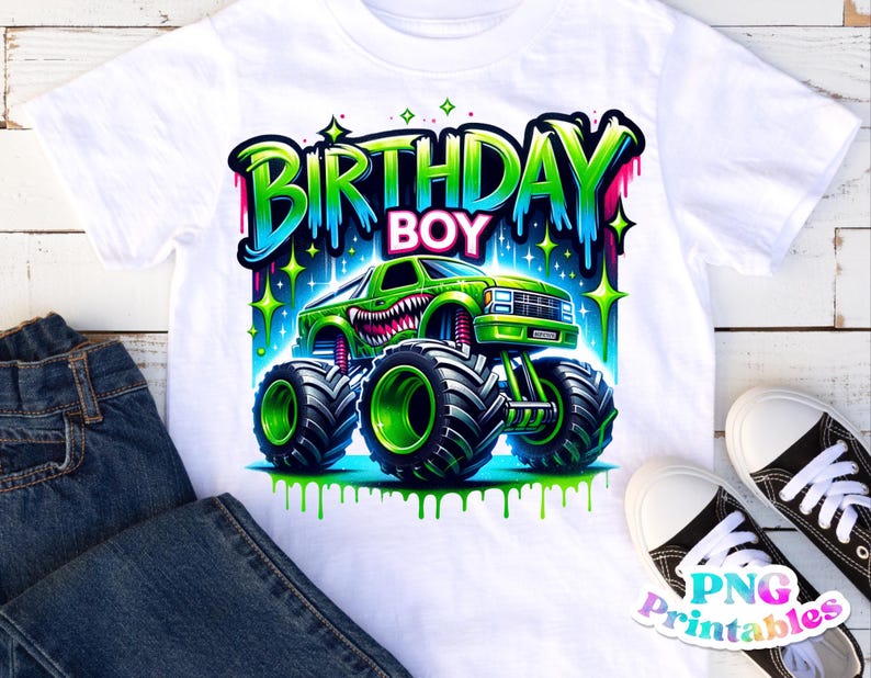 Cumpleaños de niño png - Cumpleaños de camión png - Archivo de impresión - Diseño de sublimación - Camiseta de cumpleaños de niño png - Descarga digital imagen 1