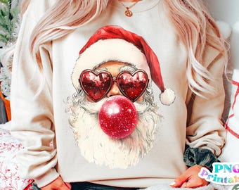 Retro Santa Blowing Bubble png - Christmas Sublimation - png Print File for Sublimation or Print - Santa Red Bubble File
