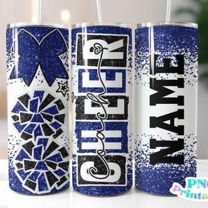 Cheer Coach Glitter 20 oz Skinny Tumbler png Design - Cheerleader Coach Sublimation Tumbler Wrap Blue and Black - png File - Straight