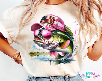 Girl Bass Fish png - Funny Girl Fishing png - Print File - American Fish Sublimation Design - Fourth of July png - Digital Download