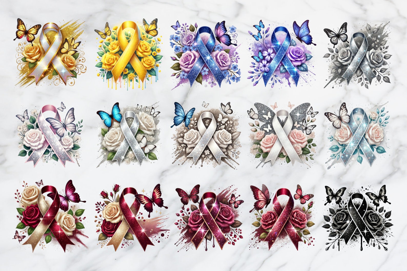 Ribbon Png Bundle 1 - Cause Ribbon Png - Print File - Cancer Ribbon ...