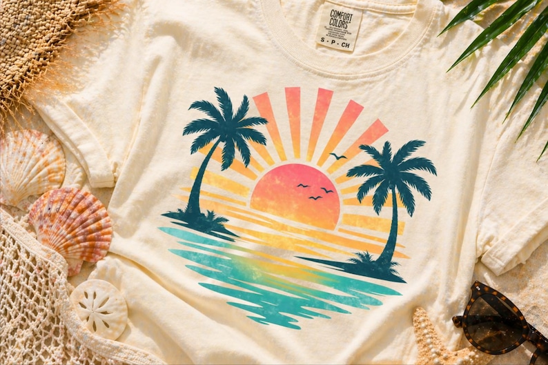 Problem Tree Visual Layout Tropical Sunset PNG, Beach Shirt Design, Summer Vacation Graphic, Palm ...