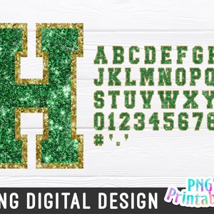 Glitter Sport Alphabet png - Green and Gold Glitter Alphabet - png Print File For Sublimation Or Print - Distressed - Download