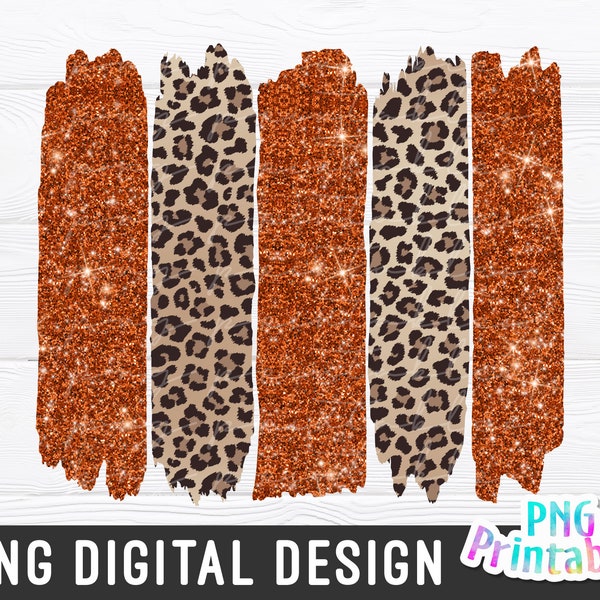 Brush Strokes Background png - Paint Strokes png - Print File - Glitter Sublimation - Orange and Leopard - Cheetah - Sports png