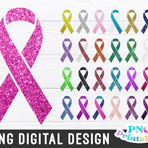Glitter Cancer Ribbons png Bundle - Cancer Awareness png - Print File - Glitter Sublimation Design png - Digital Download