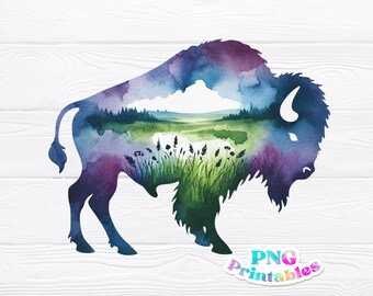 Bison png - Buffalo png - Print File - Sublimation Design - Watercolor Animal png - Digital Download