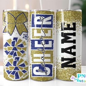 Cheer Glitter 20 oz Skinny Tumbler PNG Design - Cheerleader Sublimationsbecher Wrap Blau und Gold - png Datei - Gerade und konisch