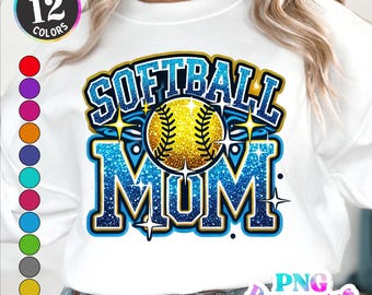 Softball Mom png - Glitter Softball png  - Print File - Sublimation Design - Sports png - Digital Download