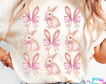 Easter png - Easter Bows and Bunnies png - Print File - Coquette Easter Sublimation Design - Easter Shirt PNG - Digital Download
