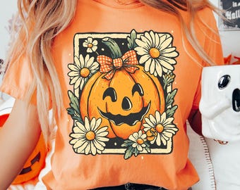 Halloween png - Camiseta de Halloween con calabaza png - Archivo para imprimir - Calabaza de Halloween con lazo png - Diseño de camiseta - Descarga digital