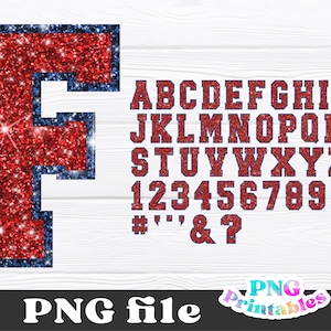 Glitter Sport Alphabet png - Red and Navy Blue Alphabet - png Print File For Sublimation Or Print - Distressed - Download