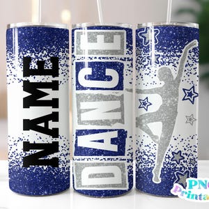 Dance Glitter 20 oz Skinny Tumbler png Design - Dance Sublimation Tumbler Wrap Royal Blue and Silver - png File