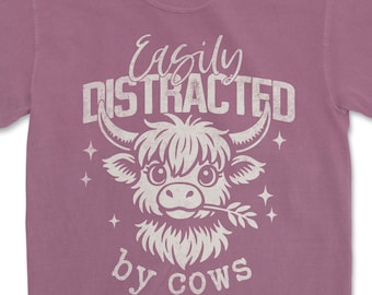 Easily Distracted by Cows png - Funny png - Print File - Funny Highland Cow Shirt Design - Sarcastic png - Digital Download