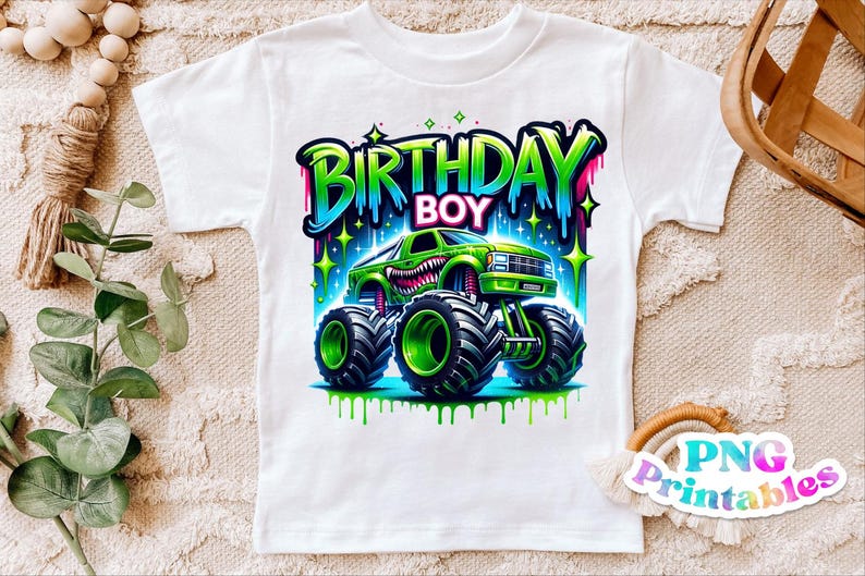 Cumpleaños de niño png - Cumpleaños de camión png - Archivo de impresión - Diseño de sublimación - Camiseta de cumpleaños de niño png - Descarga digital imagen 2