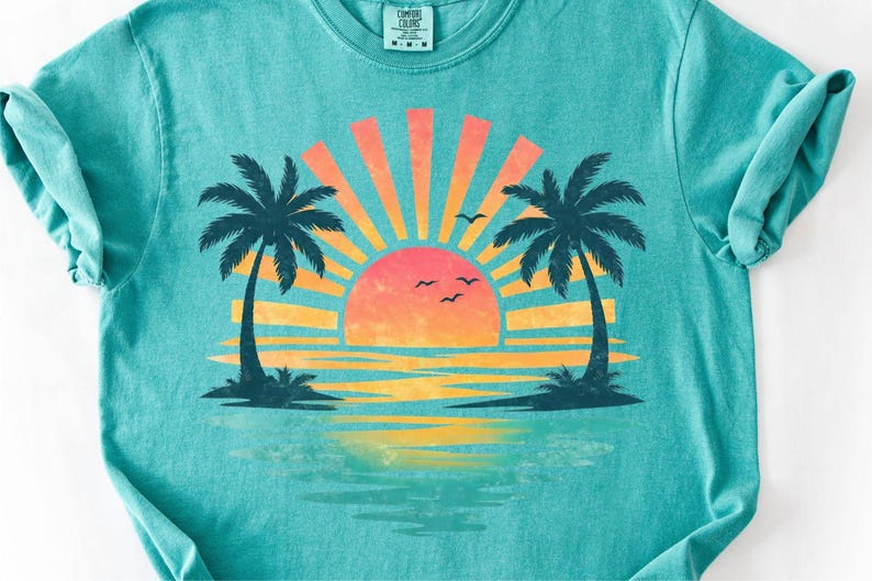 Problem Tree Visual Layout Tropical Sunset PNG, Beach Shirt Design, Summer Vacation Graphic, Palm ...