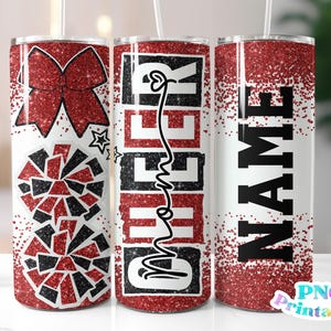 Cheer Mom Glitter 20 oz Skinny Tumbler png Design - Cheerleader Mom Sublimation Tumbler Wrap Red and Black - png File - Straight