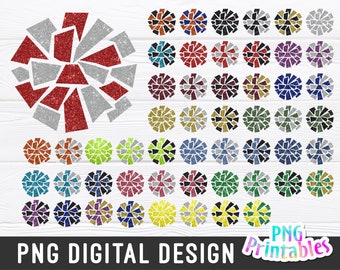 Glitter Cheer Pom Pom png Bundle - Cheer png - Print File - Glitter Sublimation Design - Sports png - Digital Download