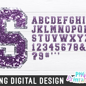 Sequin Sport Alphabet png - Purple and Silver Alphabet - png Print File For Sublimation Or Print - Glitter png - Download