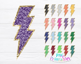 Chenille Lightning Bolts png - 20 Colors - png Print File For Sublimation Or Print - Glitter png - Download