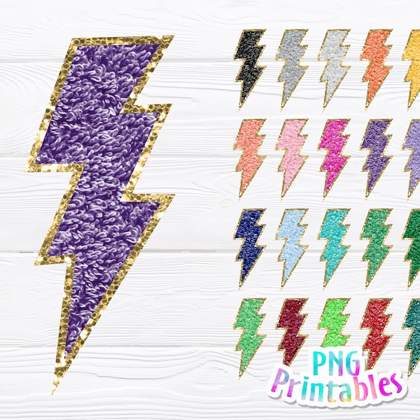 Chenille Lightning Bolts png - 20 Colors - png Print File For Sublimation Or Print - Glitter png - Download