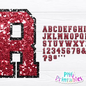 Sequin Sport Alphabet png - Red and Black Alphabet - png Print File For Sublimation Or Print - Glitter png - Download
