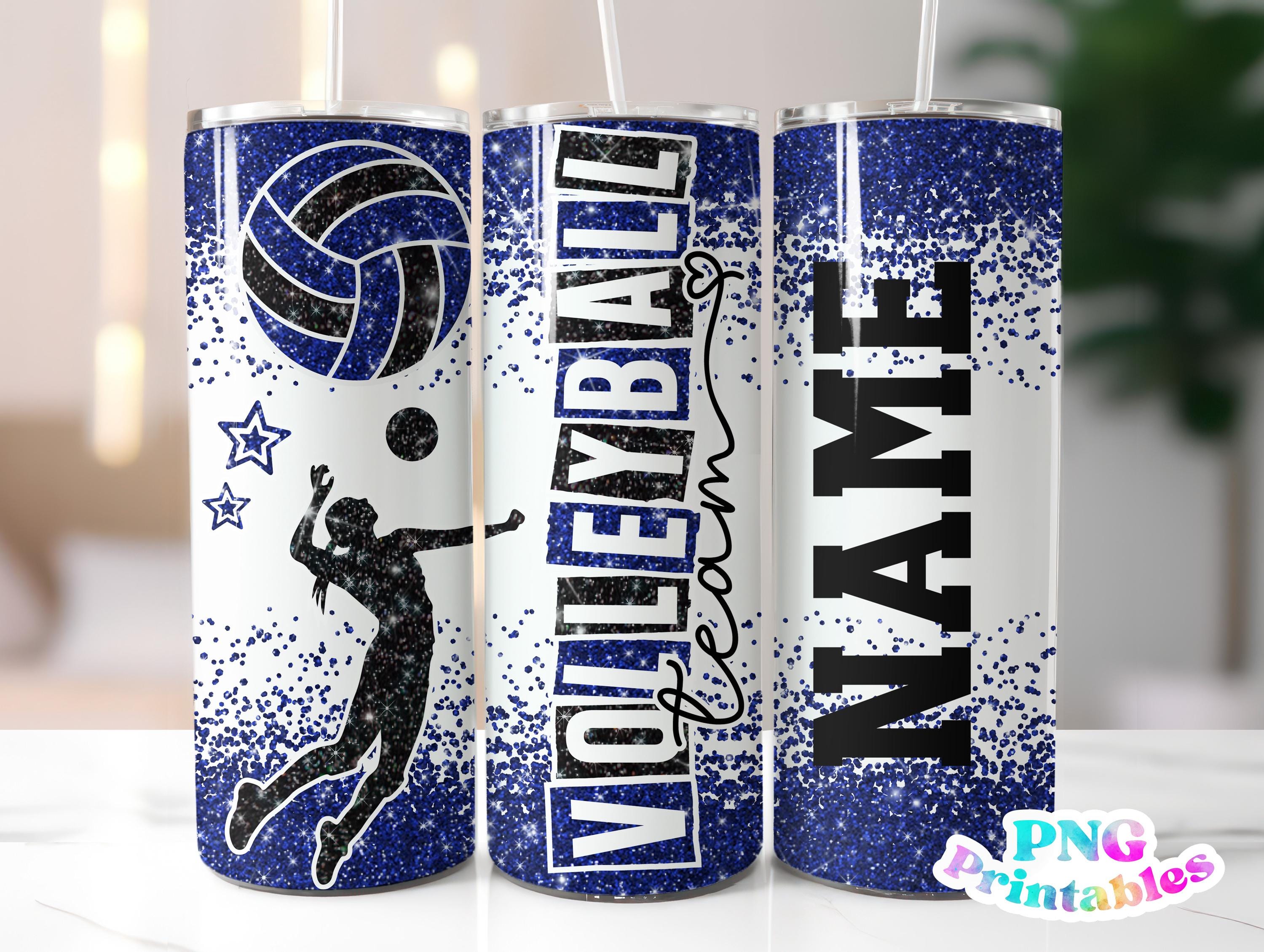 Volleyball Glitter 20 oz Skinny Tumbler png Design - Volleyball Team Sublimation Tumbler Wrap Royal Blue and Black - png File - Straight
