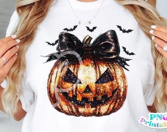 Calabaza con lentejuelas png - Halloween png - Archivo para imprimir - Diseño de sublimación de calabaza de Halloween - Descarga digital