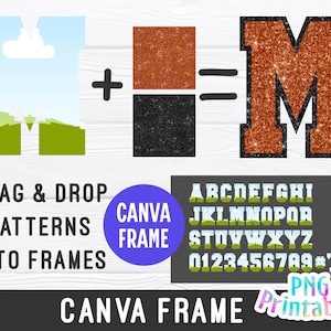 Two Color Sport Canva Frame Alphabet Template - Drag and Drop - Sublimation - Editable Canva Frame - PNG - Digital File