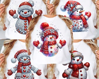 Snowman png - Red Snowman With Rhinestones and Glitter - Sublimation - Print File for Sublimation or Print - Bundle of 5